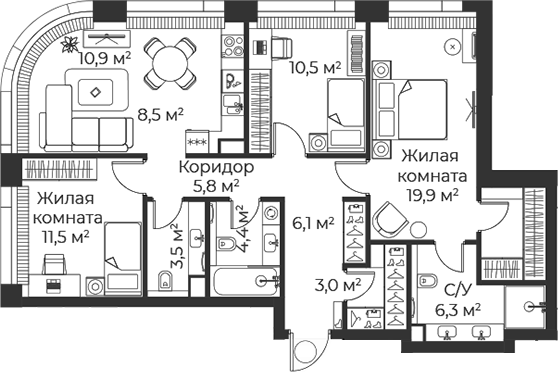 4-комн. Веер