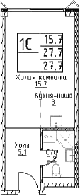 Студия, 27.7 м², 24/29 этаж, ЖК «Наметкин Тауэр»