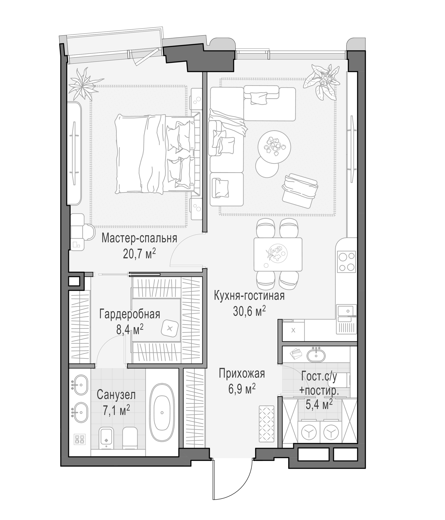 2-комн., 79.6 м², 6/8 этаж, ЖК «Дом Палашевский 11»