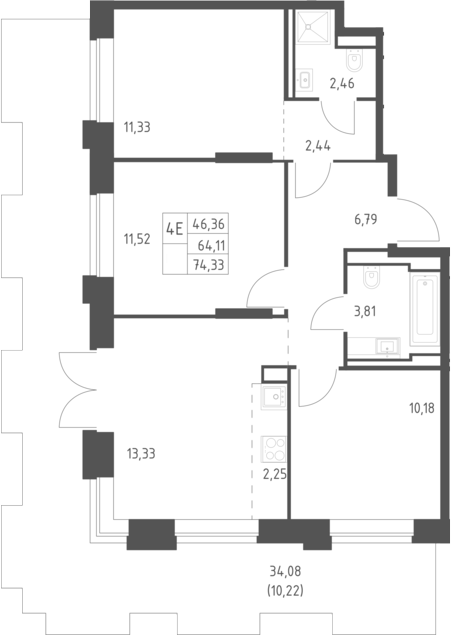 4+ комнаты, 65.58 м², 1/9 этаж, ЖК «Верейская 41»