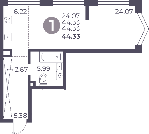 Студия, 44.33 м², 5/26 этаж, ЖК «Мневники от Гранель»