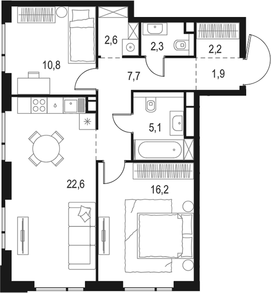 3-комн., 71.4 м², 5/20 этаж, ЖК «Левел Войковская»