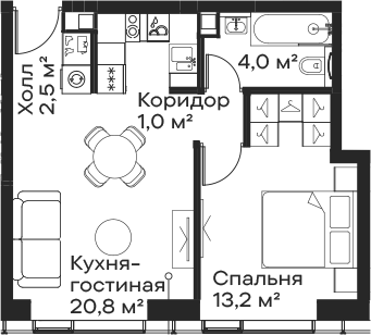 2-комн., 41.5 м², 29/59 этаж, ЖК «Сити Бэй»