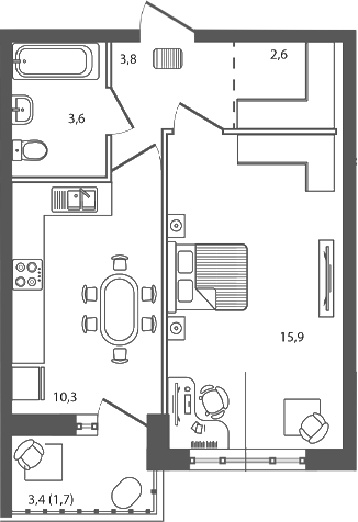 1-комн. квартира, 36.2 м² в ЖК Сиреневый бульвар — фото 2
