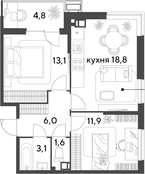 3-комн. квартира, 54.5 м² в ЖК Парк Победы — фото 2