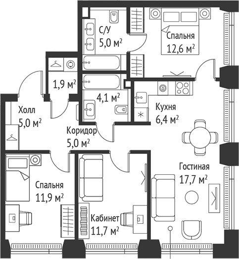 4+ комнаты, 81.3 м², 23/59 этаж, ЖК «СЕТ»