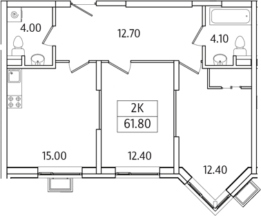 2-комн., 61.8 м², 2/23 этаж, ЖК «Видный Берег 2.0»