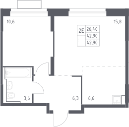 2-комн., 42.9 м², 2/24 этаж, ЖК «Квартал Строгино»