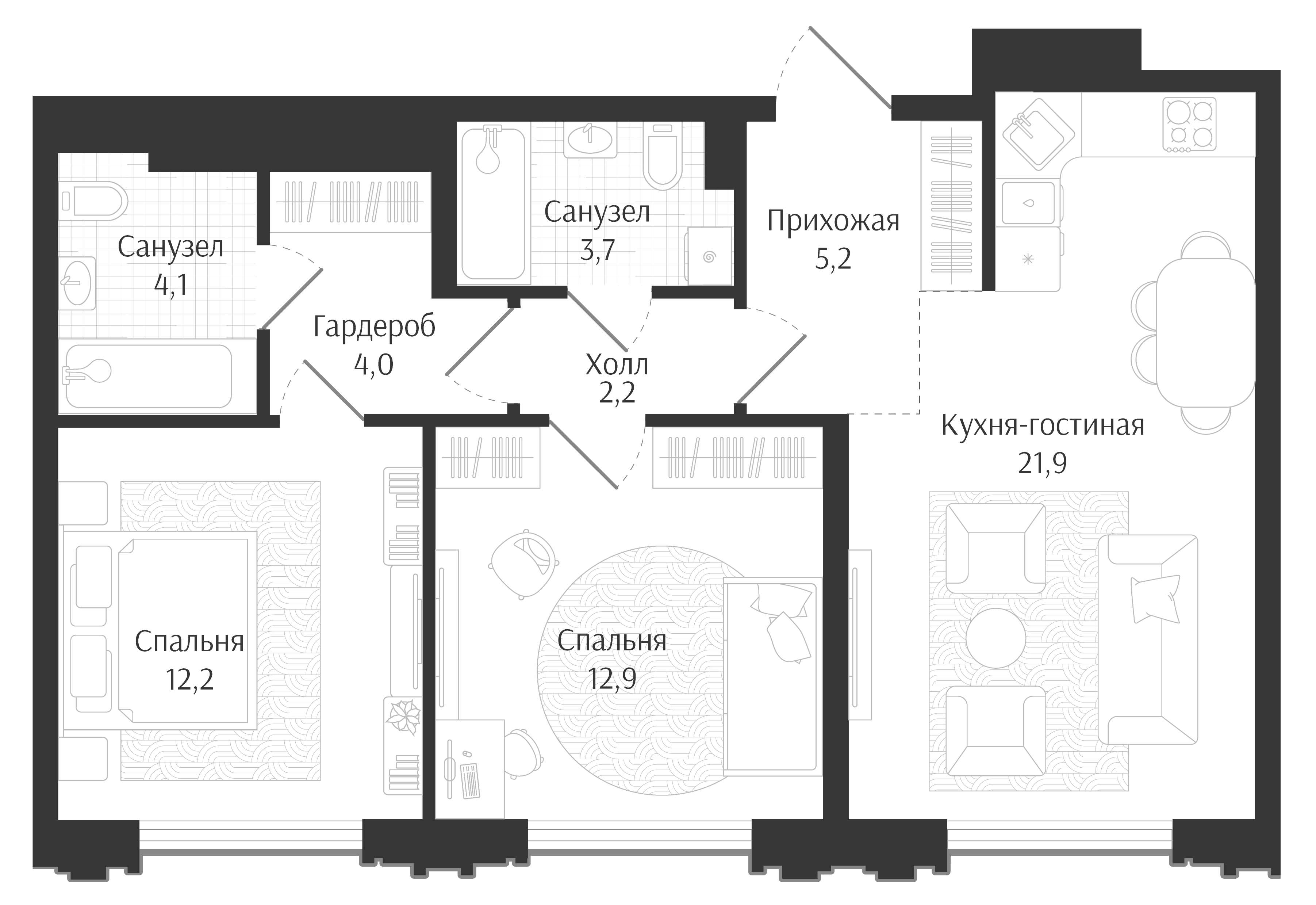 3-комн. квартира, 66.2 м² в ЖК Брют Резиденс — фото 2