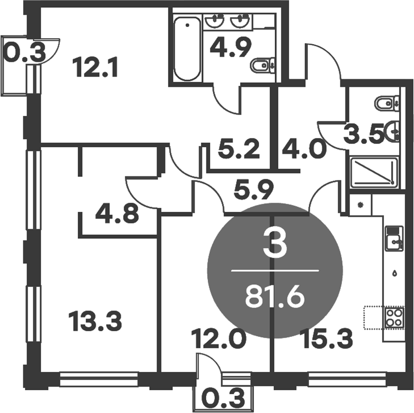 3-комн., 81 м², 2/6 этаж, ЖК «Равновесие»