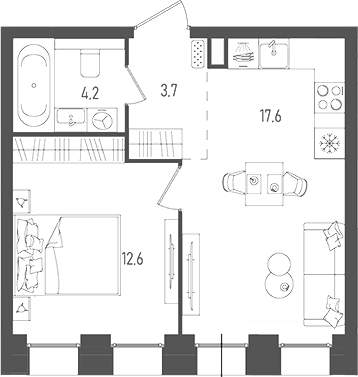 2-комн., 38.1 м², 13/33 этаж, ЖК «Пейв»