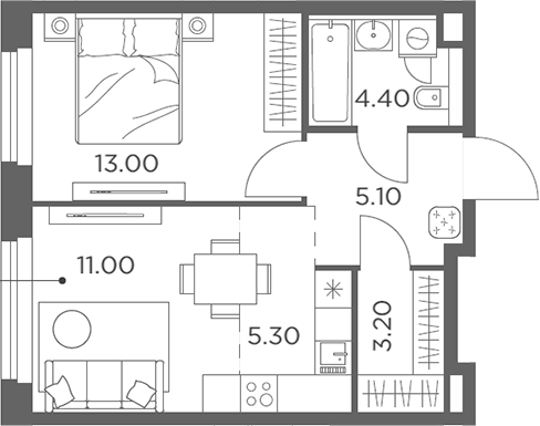 2-комн., 42 м², 17/23 этаж, ЖК «Белый Град»