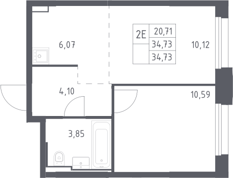 2-комн., 34.73 м², 24/24 этаж, ЖК «Квартал Строгино»