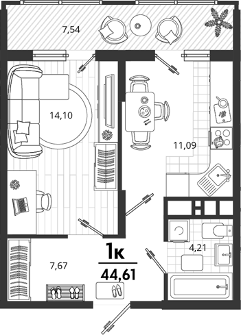 1-комн. квартира, 37.07 м² в ЖК Родные Просторы — фото 2