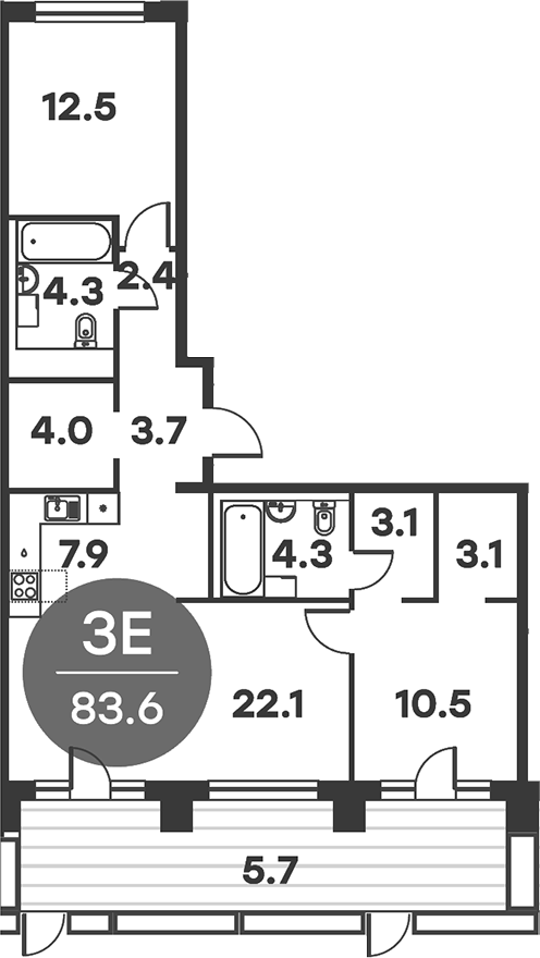 3-комн., 82.35 м², 1/6 этаж, ЖК «Равновесие»
