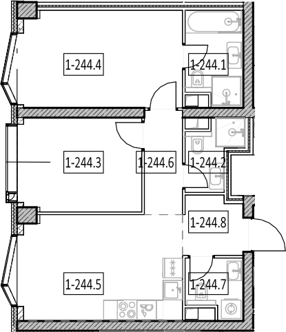 3-комн., 60.8 м², 20/57 этаж, ЖК «Айс Тауэрс»