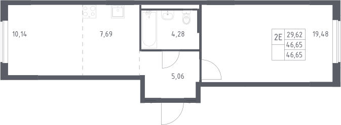 2-комн., 46.65 м², 16/17 этаж, ЖК «Мытищи Парк»