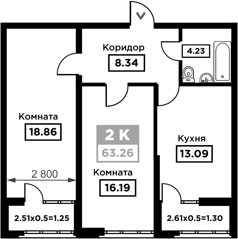2-комн., 60.71 м², 3/21 этаж, ЖК «Сердце»
