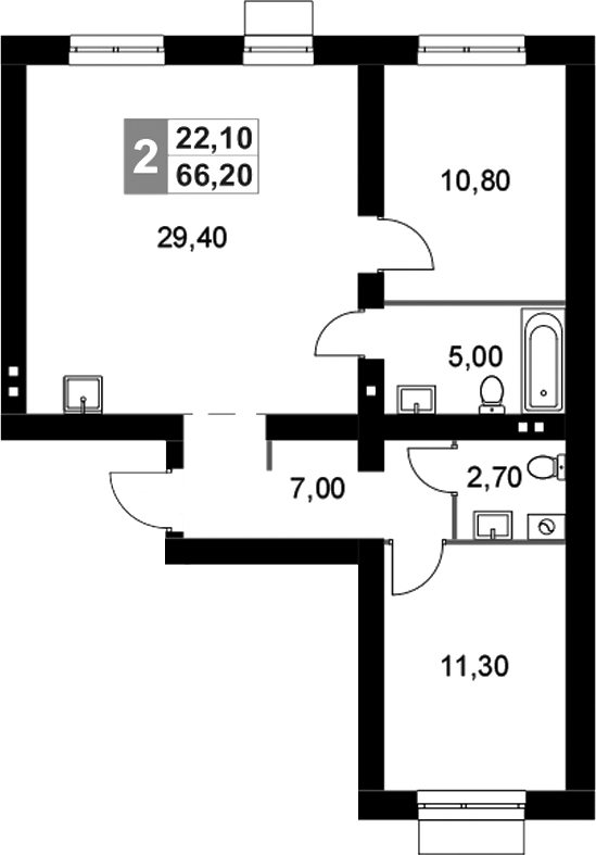 3-комн., 66.2 м², 4/6 этаж, ЖК «Апрелевка Клаб»
