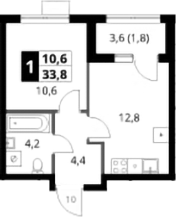 1-комн., 32 м², 13/18 этаж, ЖК «1-й Ясеневский»