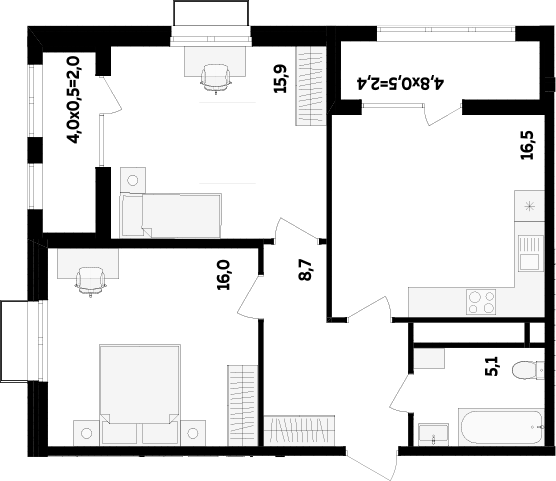 2-комн., 62.2 м², 8/16 этаж, ЖК «МегаСити»