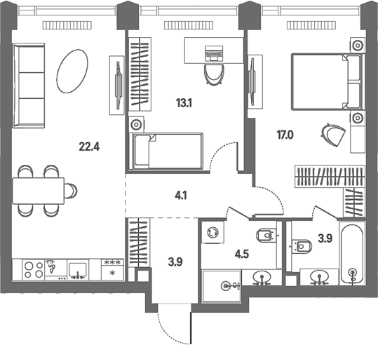 3-комн., 68.9 м², 21/39 этаж, ЖК «КОД Сокольники»