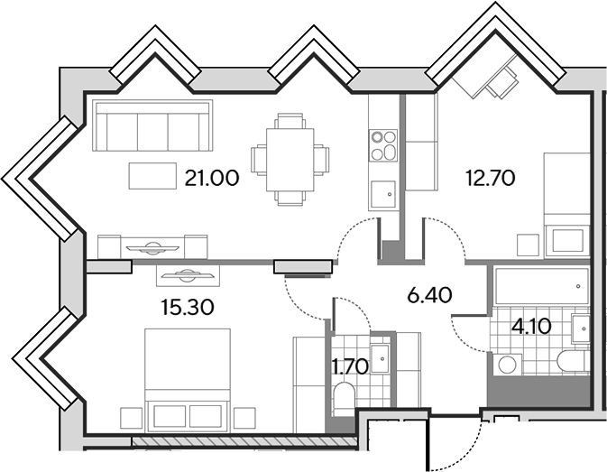 3-комн., 61.2 м², 29/30 этаж, ЖК «Вейв»