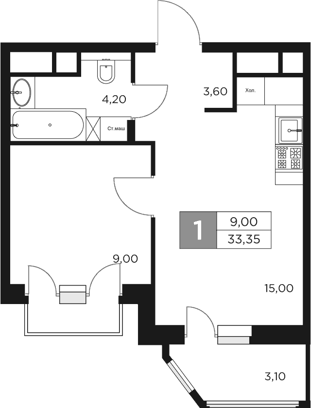2-комн., 31.8 м², 17/17 этаж, ЖК «Восток 2»