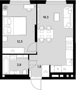 1-комн., 36.4 м², 2/9 этаж, ЖК «Грейд»