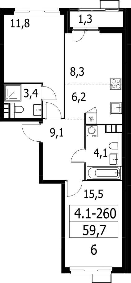 3-комн., 58.4 м², 10/11 этаж, ЖК «Южные сады»