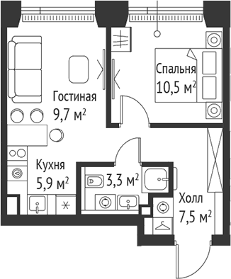 2-комн., 36.9 м², 25/59 этаж, ЖК «СЕТ»