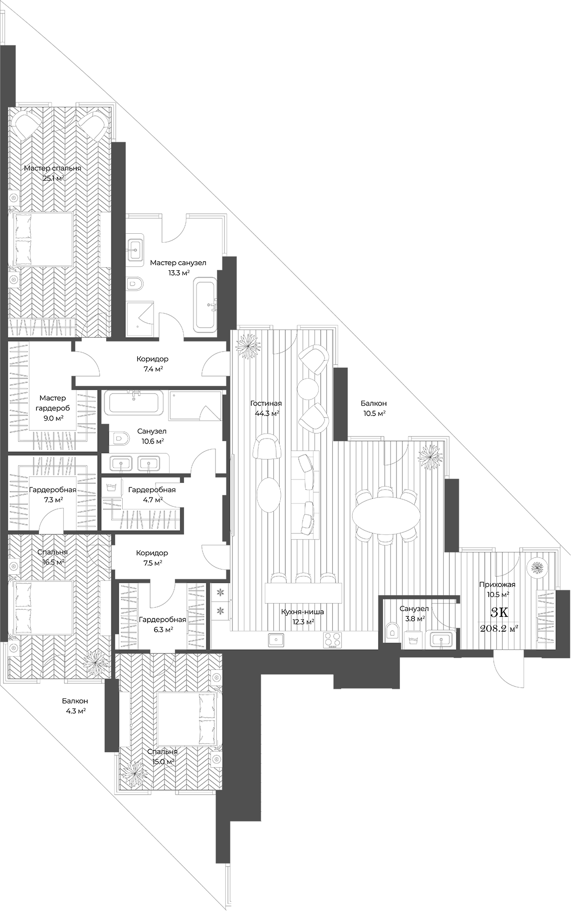 4+ комнаты, 193.6 м², 3/11 этаж, ЖК «Опус»