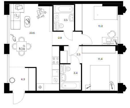 2-комн., 62.8 м², 2/24 этаж, ЖК «Бусиновский парк»