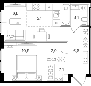 2-комн., 41.5 м², 21/31 этаж, ЖК «НАЗАРЕ»
