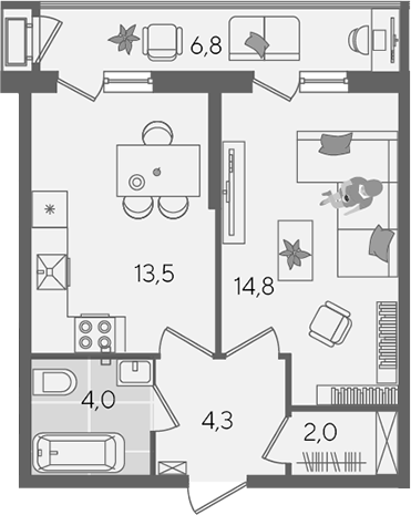 1-комн. квартира, 38.6 м² в ЖК Рекорд — фото 2