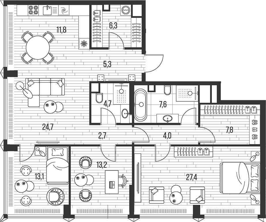 4+ комнаты, 128.6 м², 26/26 этаж, ЖК «HIGH LIFE»