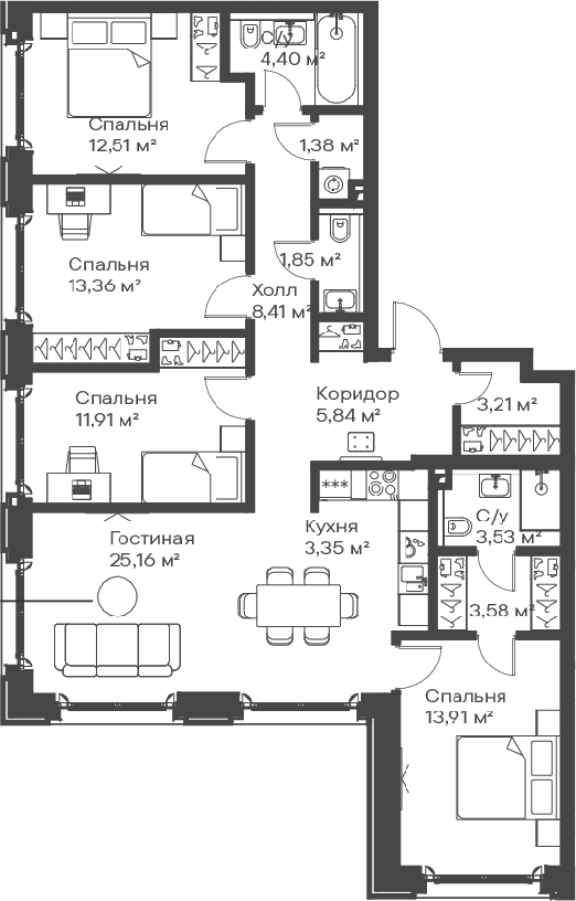 4+ комнаты, 112.4 м², 13/15 этаж, ЖК «Сити Бэй»