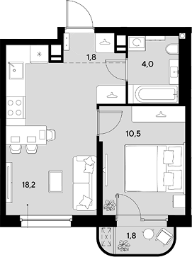 1-комн., 34.5 м², 5/9 этаж, ЖК «Грейд»