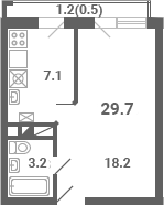 1-комн., 28.5 м², 1/4 этаж, ЖК «Южная Долина»