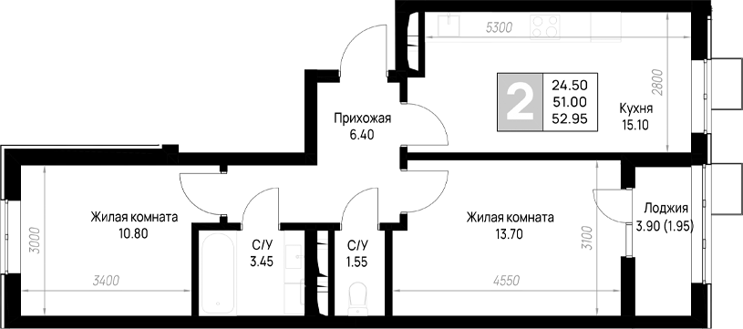 1-комн., 41.3 м², 9/9 этаж, ЖК «На высоком берегу»