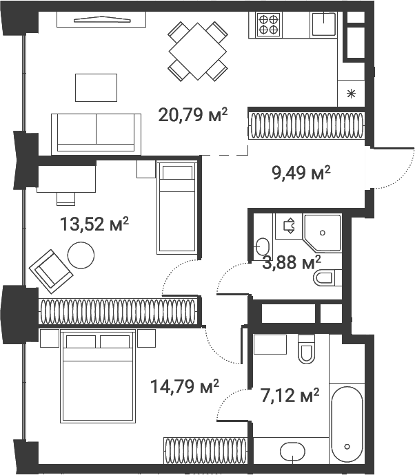3-комн., 69.59 м², 27/28 этаж, ЖК «Первый Нагатинский»
