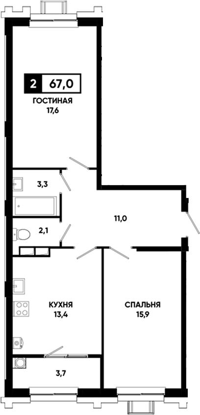 2-комн., 63.3 м², 10/19 этаж, ЖК «Основа. ГК ЮгСтройИнвест. Ставропольский край»