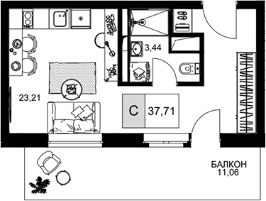 Студия, 26.65 м², 5/8 этаж, ЖК «IT гостиничный комплекс Корсаков»