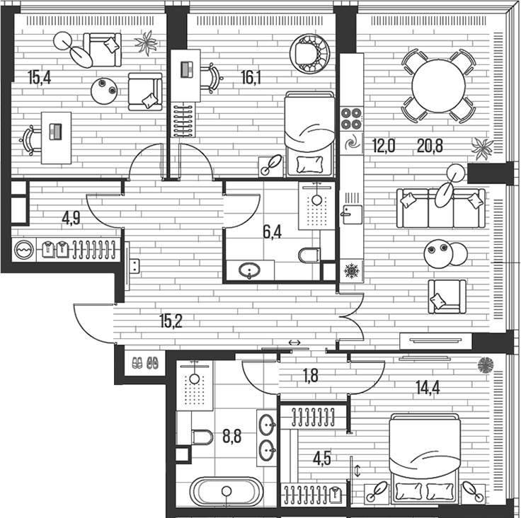 4+ комнаты, 120.3 м², 4/47 этаж, ЖК «HIGH LIFE»