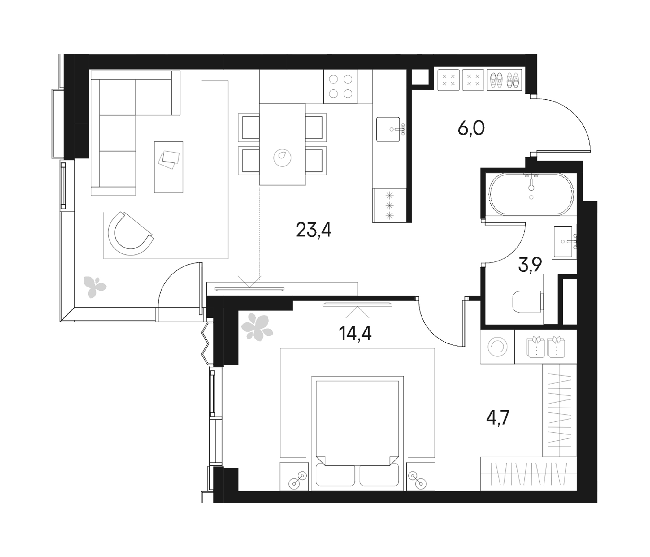 2-комн., 52.4 м², 9/22 этаж, ЖК «Клубный город на реке Примавера»
