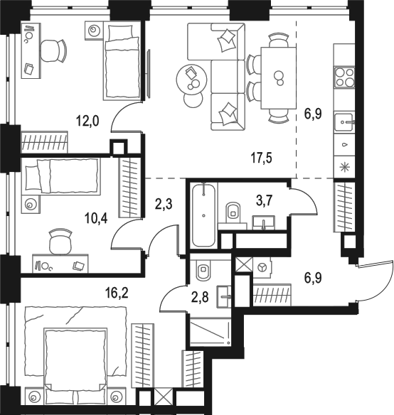4+ комнаты, 78.7 м², 31/48 этаж, ЖК «Левел Звенигородская»