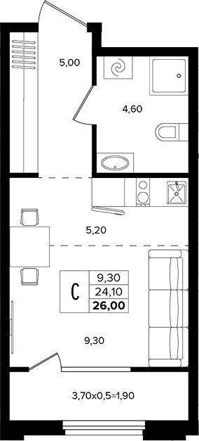 Продается 1-комн. квартира, 24.1 м²