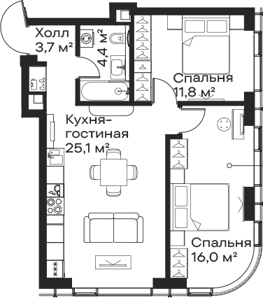 3-комн., 61 м², 51/59 этаж, ЖК «Сити Бэй»