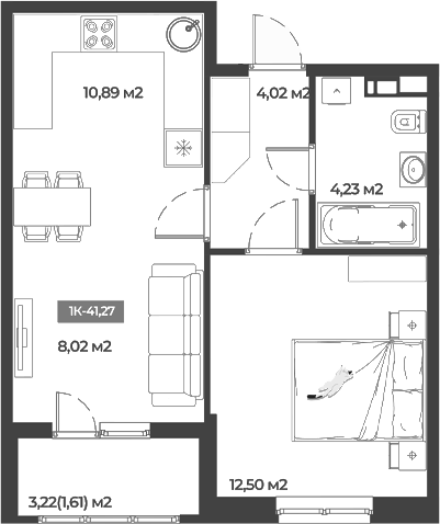 1-комн., 39.66 м², 3/5 этаж, ЖК «Соловей»