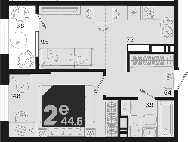 2-комн., 40.8 м², 11/18 этаж, ЖК «Первое место»